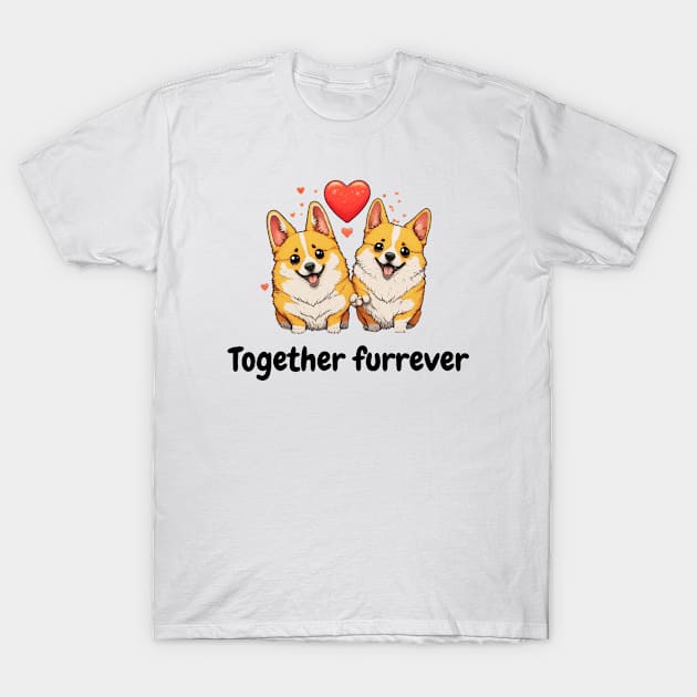 Cute Funny Valentine's Day Design - Together furrever with pups, corgis T-Shirt by MIND FOX